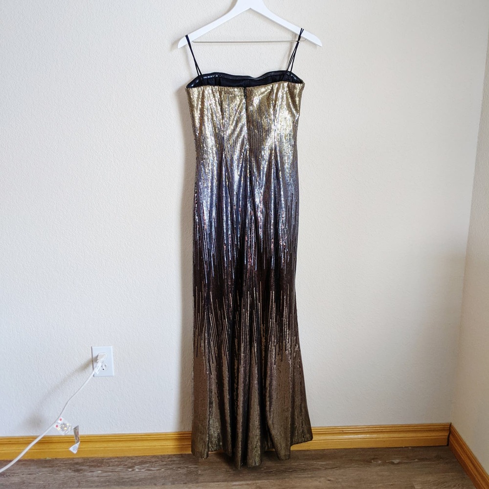 Badgley Mischka Bronze Sequined Strapless Gown sz 8 - Picture 2 of 4